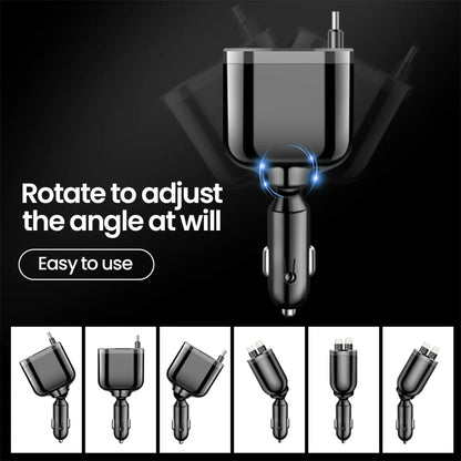 5-in-1 Retractable Fast Car Charger with LED Display - 120W Multi-Port