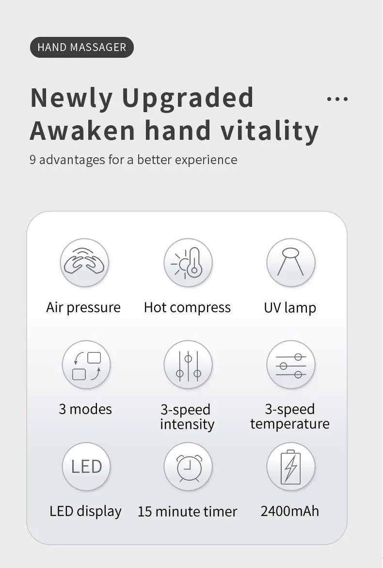 Electric Hand Massager with Air Compression, Heat Therapy & UV Sterilization