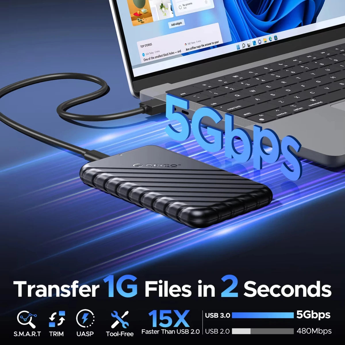 2.5" SATA to USB 3.0 External Hard Drive Enclosure Case for SSD/HDD - 2
