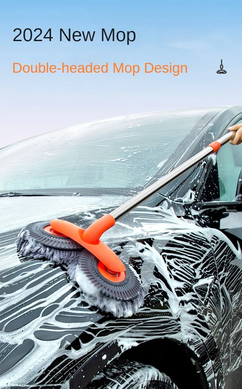Dual Head Telescopic Car Wash Mop - Microfiber Cleaning Brush