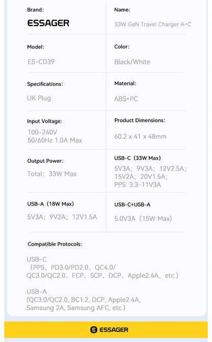 Essager 67W GaN USB-C Fast Wall Charger - Multi-Port Power Adapter