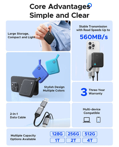 ORICO Portable SSD 560MB/s External Hard Drive for iPhone 15, Mac, PC