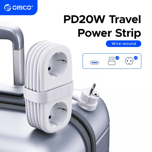 Compact 5-in-1 Travel Power Strip with PD 20W Fast Charging & USB-C