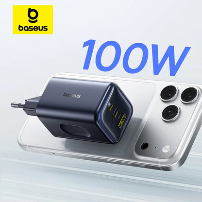 100W GaN Fast Charger - 3-Port USB-C Laptop & Phone Power Adapter