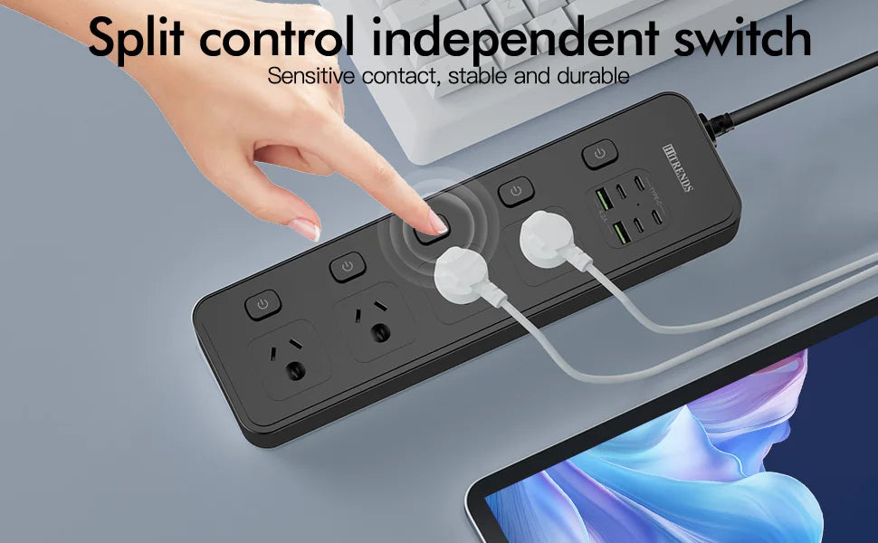 Australian Multi-Plug Power Board with 6 USB Fast Charging Ports & Switches