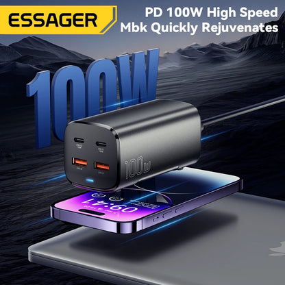 100W GaN Desktop Fast Charger - 4-Port USB-C & USB-A Multi-Device Charging Station
