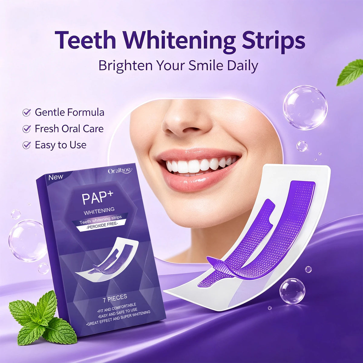 Professional Teeth Whitening Strips - Peroxide-Free Gentle Stain Removal