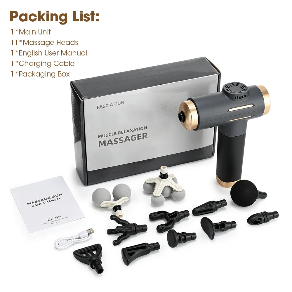 11-Head Deep Tissue Percussion Massage Gun - Electric Body & Muscle Massager