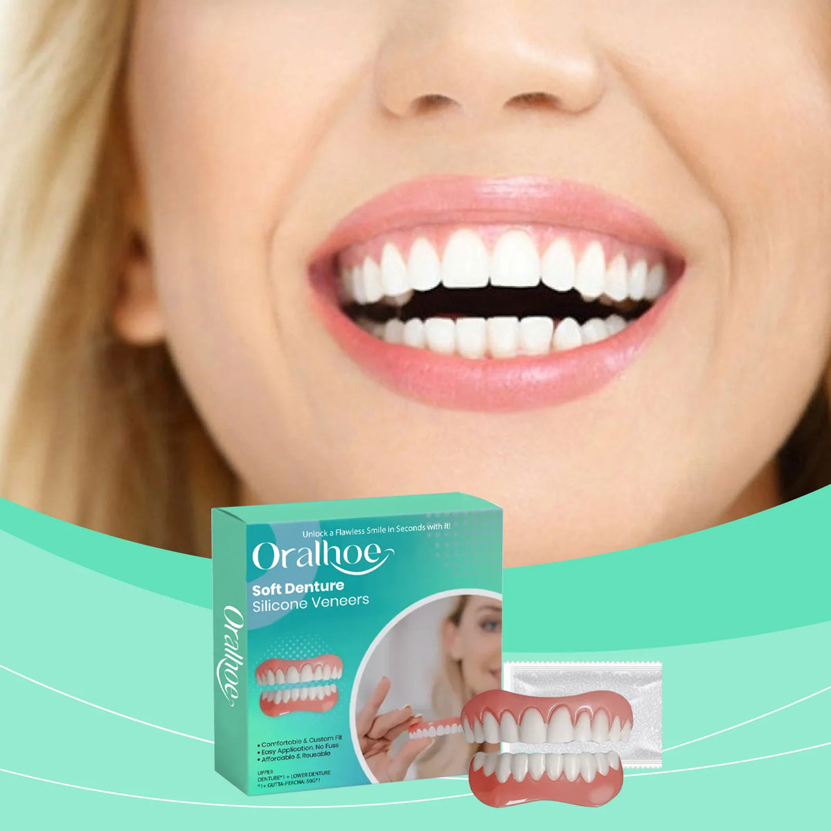Silicone Temporary Dentures - Comfortable Snap-On Smile & Teeth Repair Kit