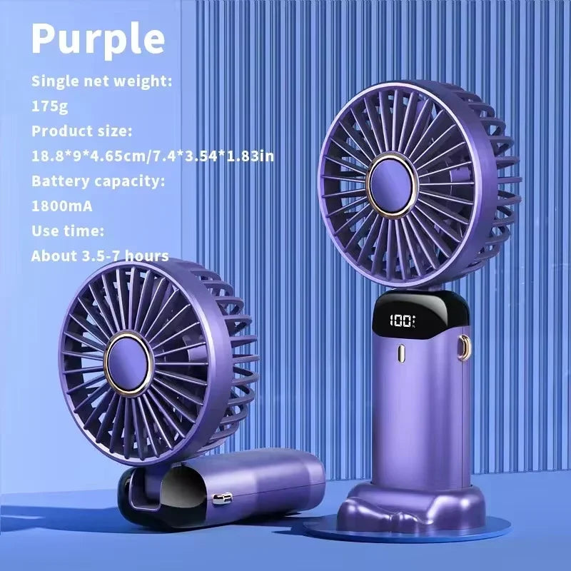Portable 5-Speed Handheld & Neck Fan with Phone Stand & LED Display - 62