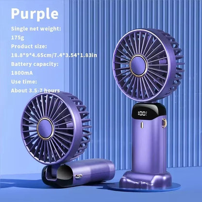 Portable 5-Speed Handheld & Neck Fan with Phone Stand & LED Display