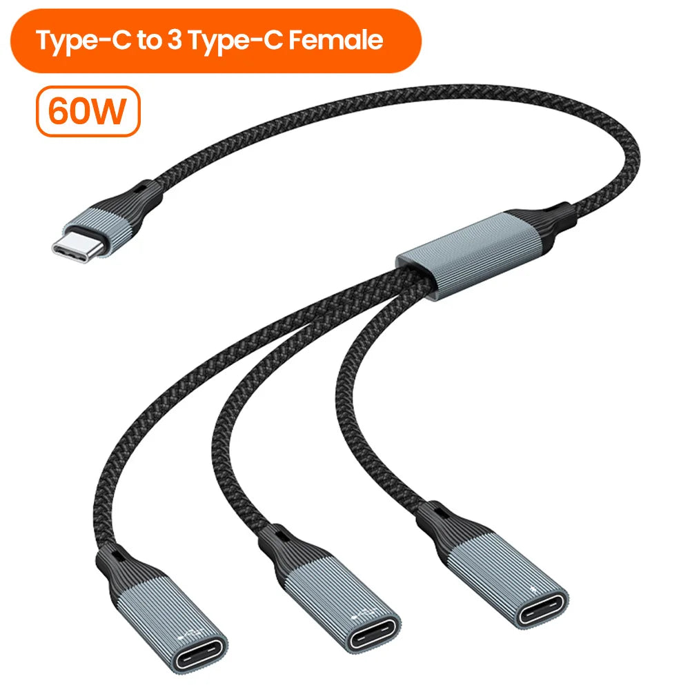 USB C Hub Splitter Adapter - 60W PD Fast Charging & Data Transfer Cable