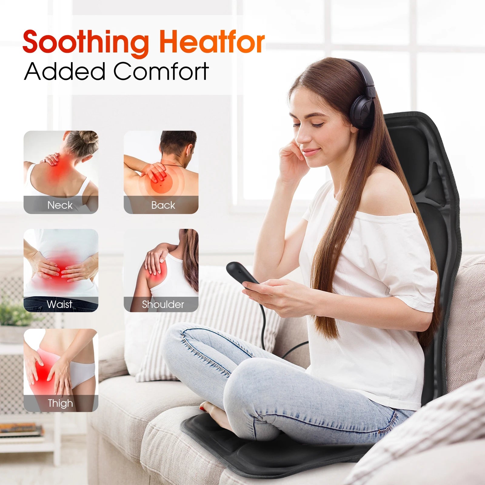 Electric Full-Body Vibrating Massage Chair Cushion with Soothing Heat Therapy - 8