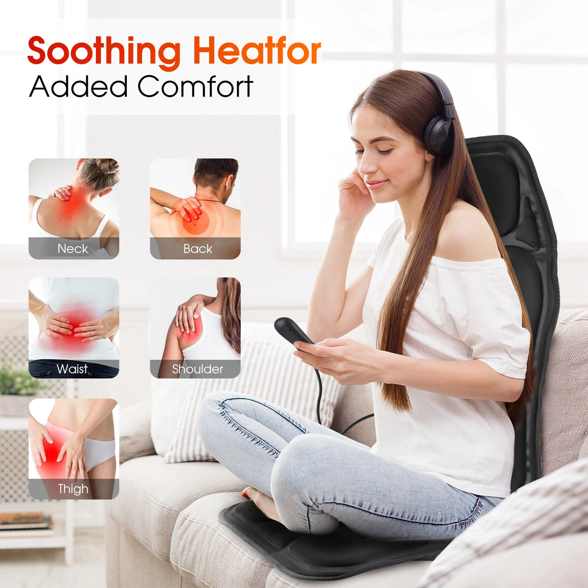 Electric Full-Body Vibrating Massage Chair Cushion with Soothing Heat Therapy