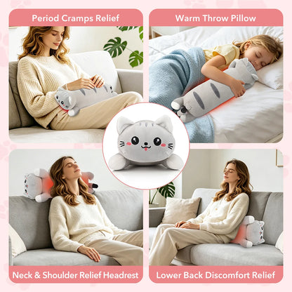 Cute USB Heated Cat Plush Pillow - Electric Hot Compress for Pain & Comfort