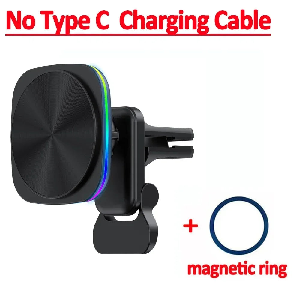 Magnetic Wireless Car Charger & Phone Mount - 15W Fast Charging Station
