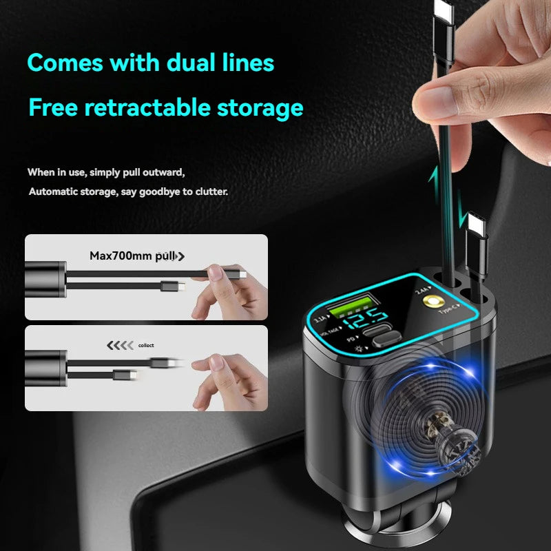 5-Port Car Charger with Fast Charging & Ambient Starry Light