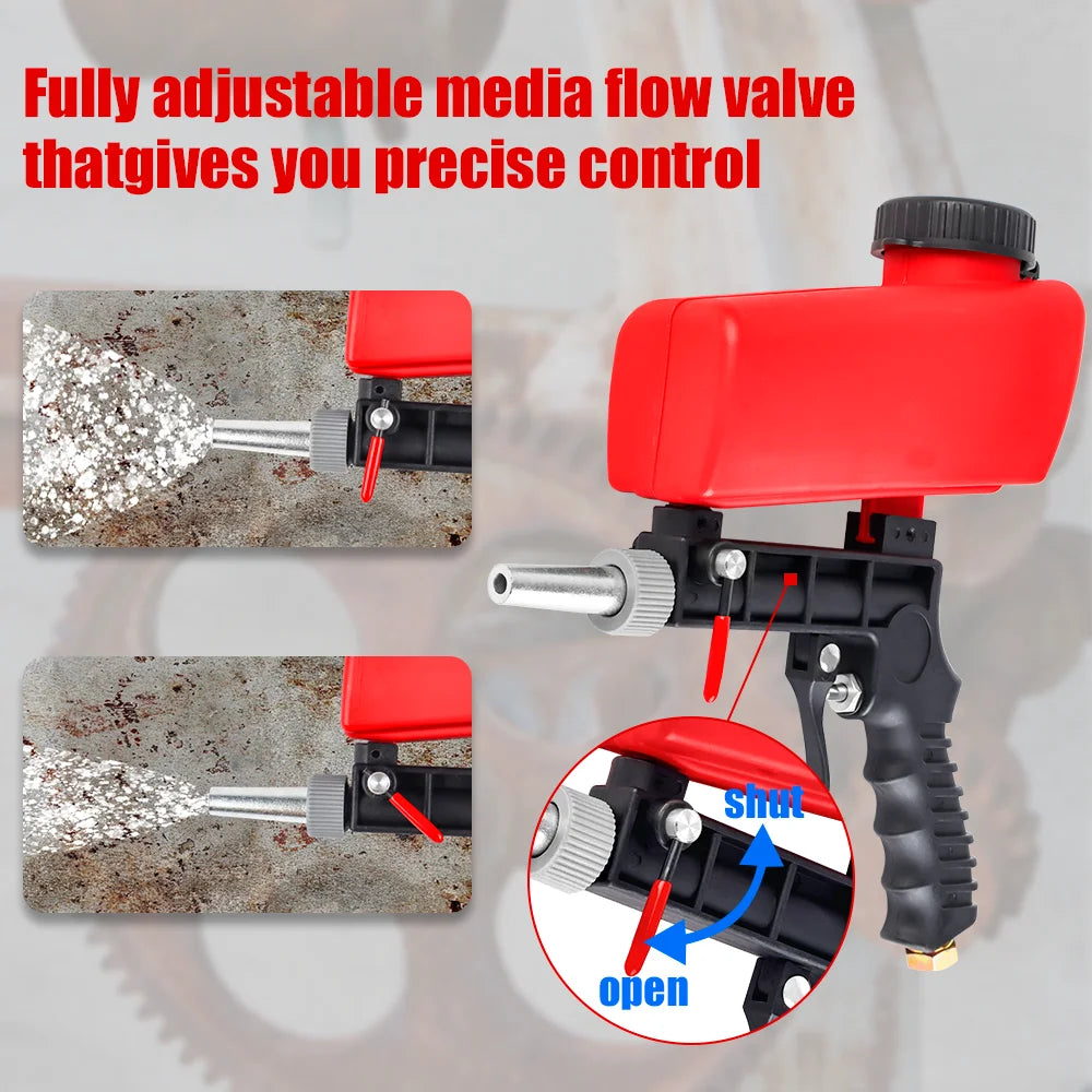 Portable Pneumatic Sandblasting Gun - Gravity Feed Sandblaster for Rust and Paint Removal
