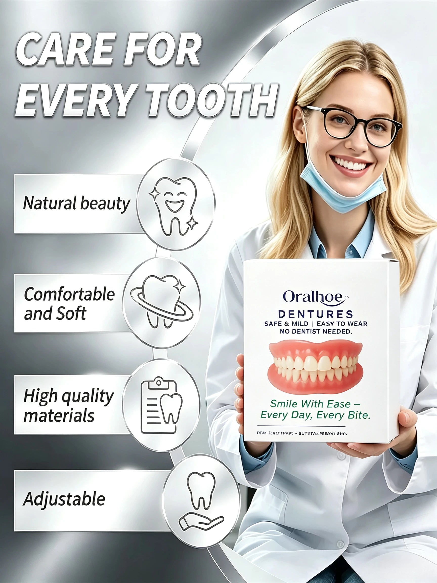 Adjustable Denture Care and Storage Kit with Mirror for Easy Daily Dental Hygiene - 4