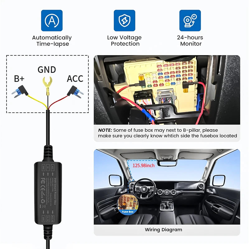 24H Dash Cam Hardwire Kit - USB Type-C & Mini USB Parking Monitor Cable - 4