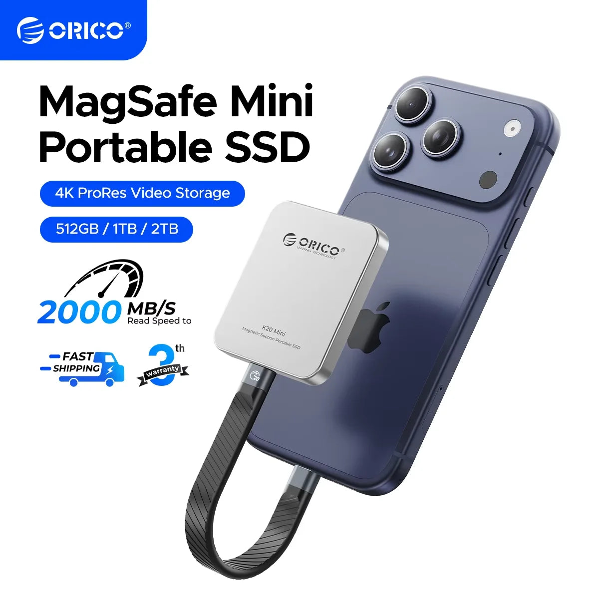 Orico Magnetic Portable SSD 20Gbps for iPhone 16/15 Pro & USB-C Devices - 1
