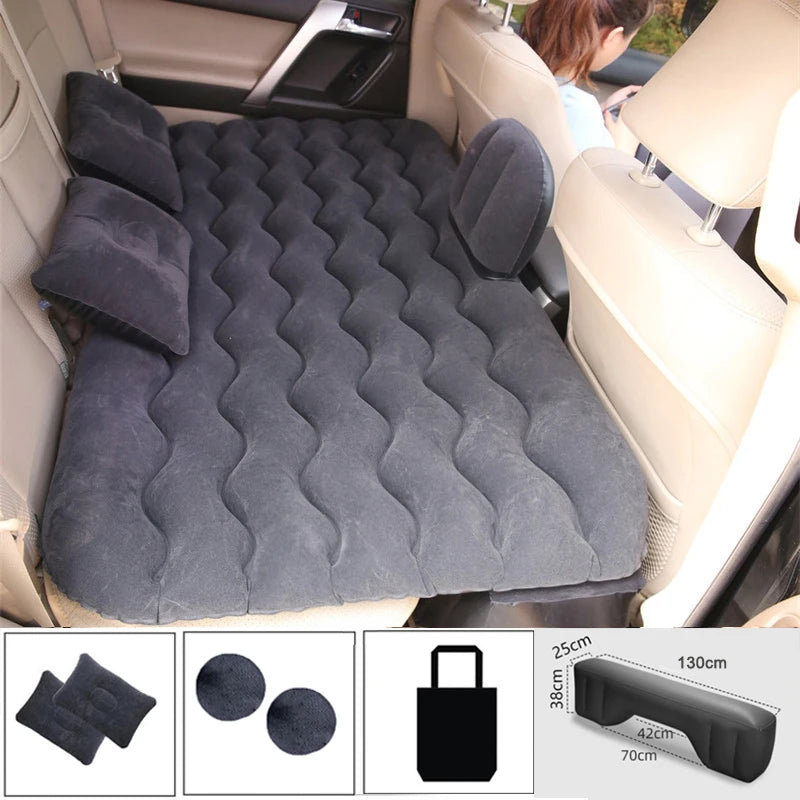 Universal Inflatable Car Air Mattress - Travel Bed & Portable Camping Mat with Pillows