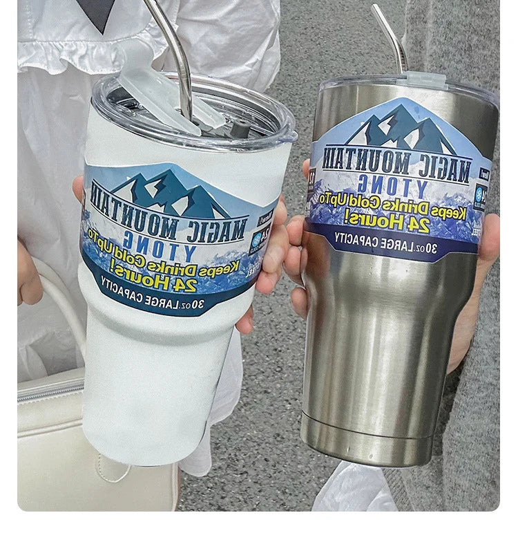 900ml Vacuum Insulated Stainless Steel Tumbler with Straw for Travel
