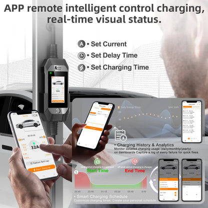 Portable 7kW EV Charger with 4.3" Touchscreen & Smart WiFi App Control