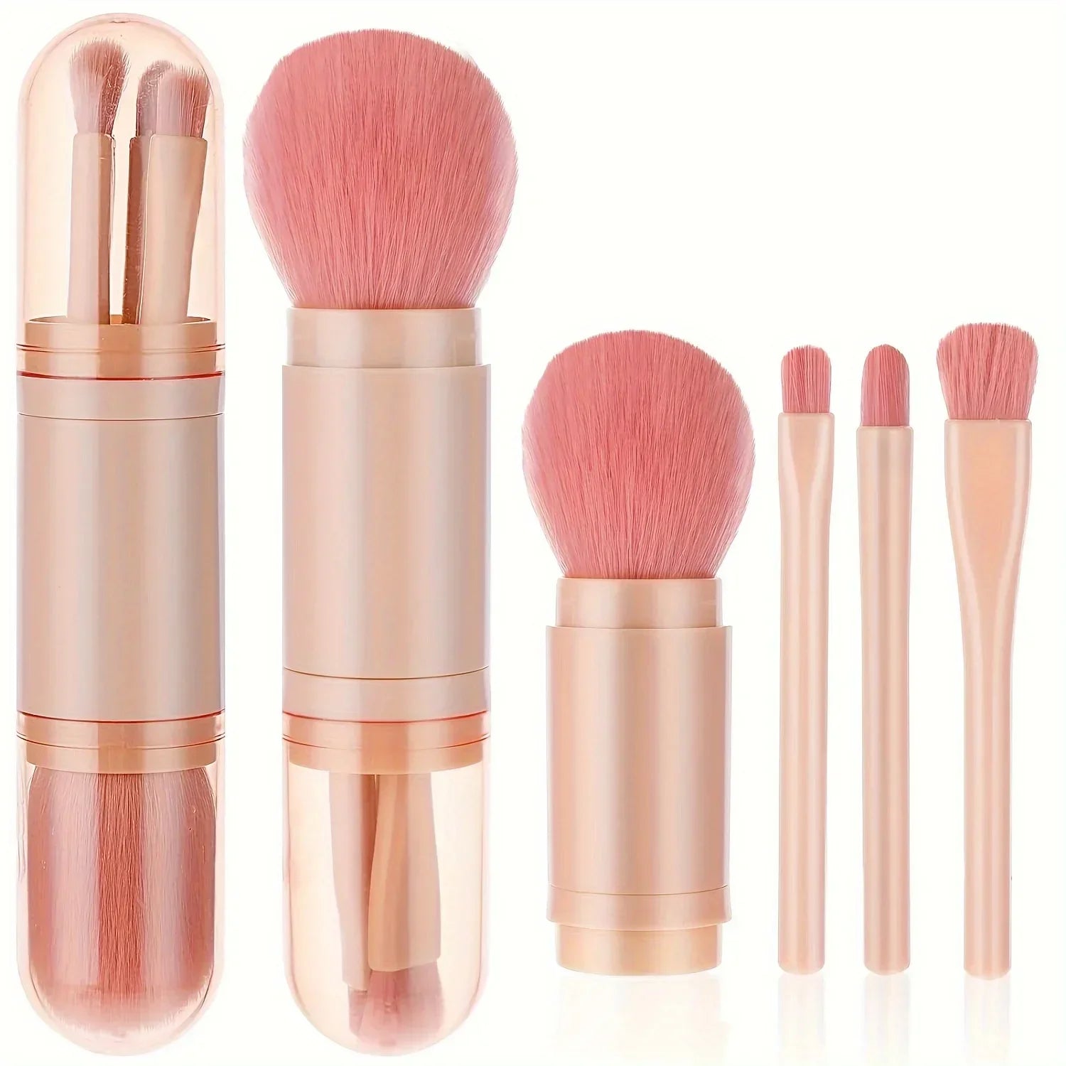 4-in-1 Retractable Travel Makeup Brush Set - Portable Face & Eye Tool Kit - 7
