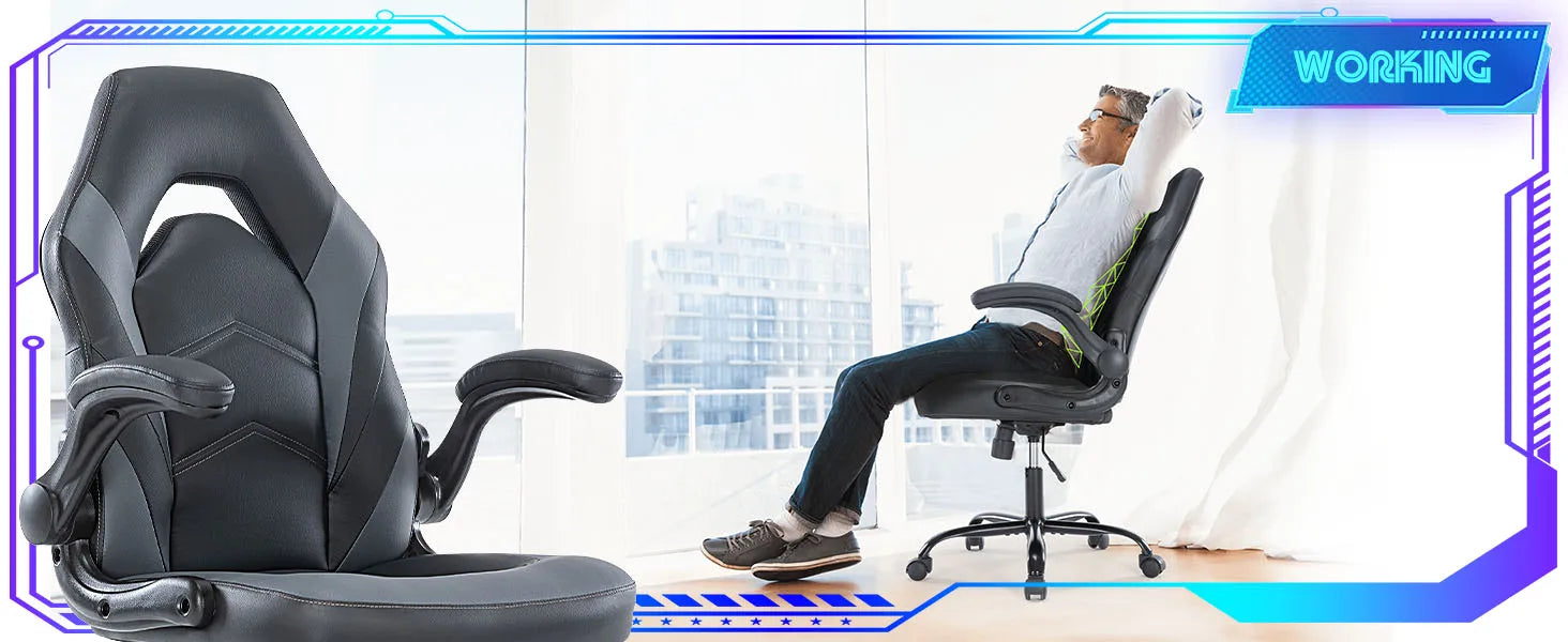 Ergonomic Racing Gaming Chair - Adjustable Height & Flip-Up Armrest Desk Chair - 10