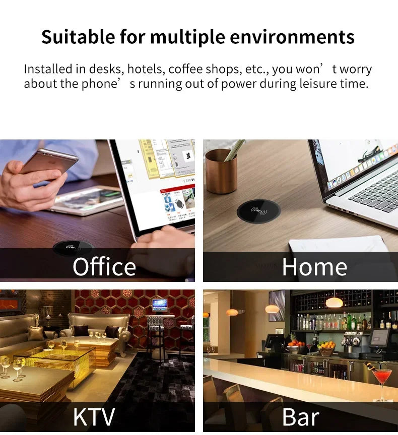 Invisible Desktop Wireless Fast Charger - 15W Embedded Charging Pad - 10