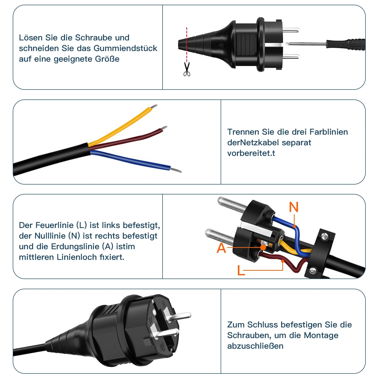 IP44 Waterproof Schuko Plug - Heavy Duty 16A 250V Rewireable EU Power Connector - 2