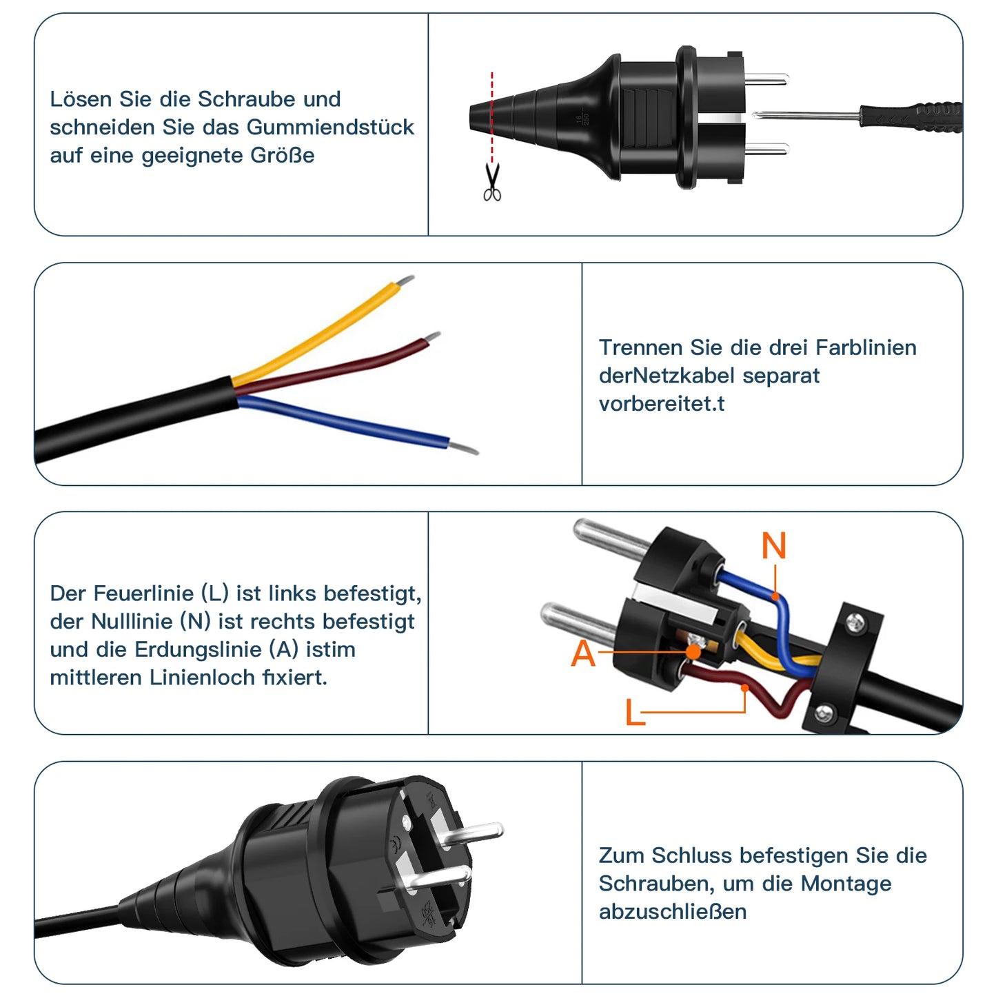 IP44 Waterproof Schuko Plug - Heavy Duty 16A 250V Rewireable EU Power Connector