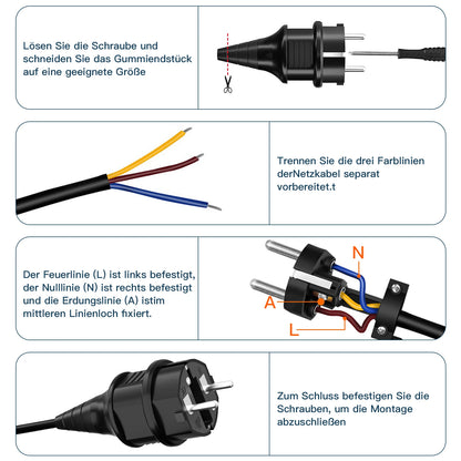 IP44 Waterproof Schuko Plug - Heavy Duty 16A 250V Rewireable EU Power Connector