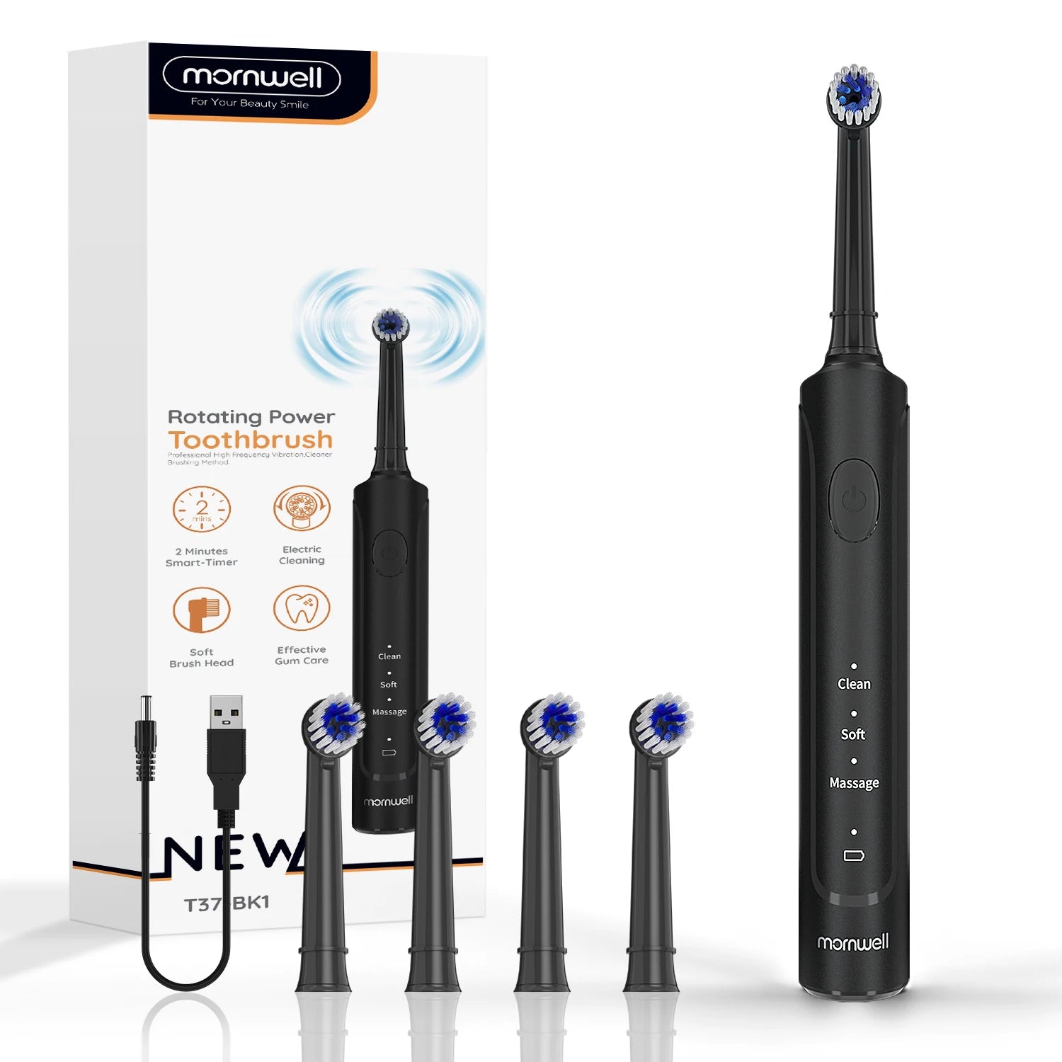 Rechargeable Sonic Electric Toothbrush with 3 Cleaning Modes & 4 Replacement Heads - 13