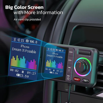 Wireless Car FM Transmitter with QC3.0 Fast Charging & Color Display