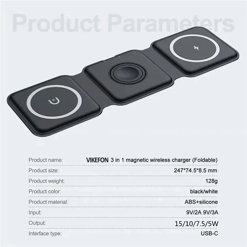 3-in-1 Foldable Magnetic Wireless Charging Station for iPhone & Apple Watch