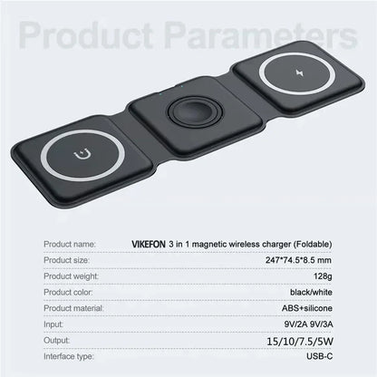 3-in-1 Foldable Magnetic Wireless Charging Station for iPhone & Apple Watch