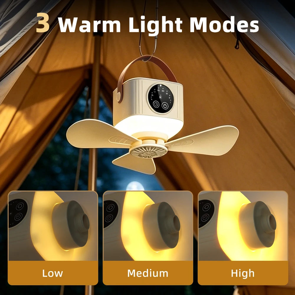 Portable Rechargeable Ceiling Fan with LED Light & Remote Control