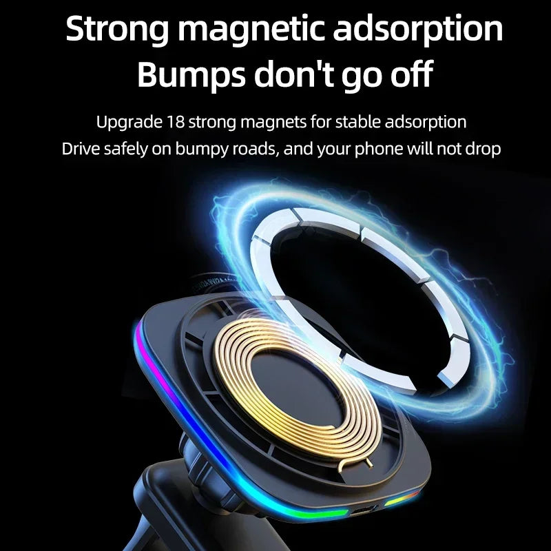 Magnetic Wireless Car Charger & Phone Mount - 15W Fast Charging Station - 3