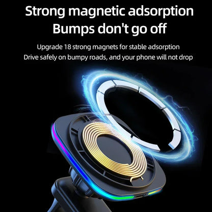 Magnetic Wireless Car Charger & Phone Mount - 15W Fast Charging Station
