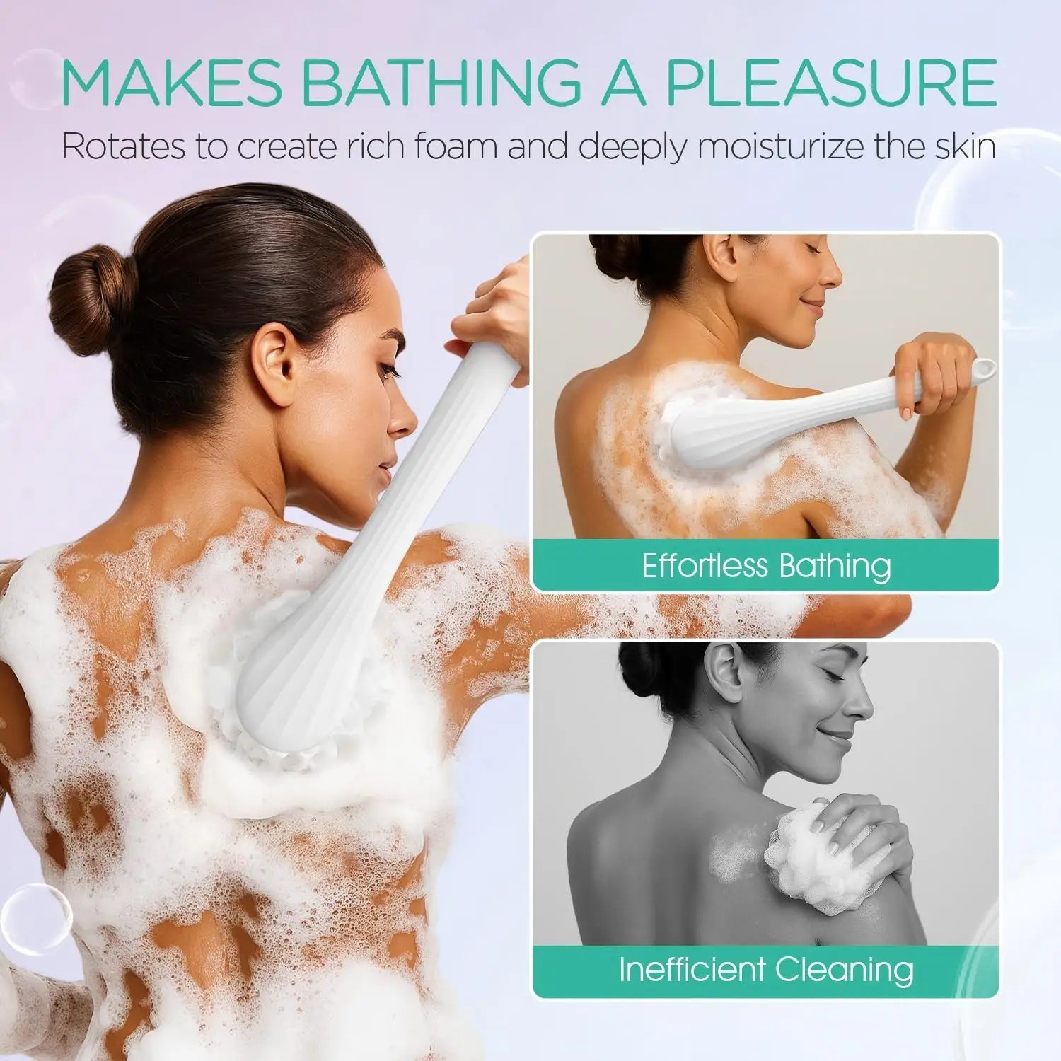 Electric Long Handle Bath Brush - Waterproof Exfoliating Back Scrubber - 3