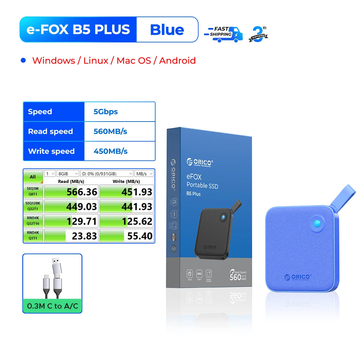 ORICO Portable SSD 560MB/s External Hard Drive for iPhone 15, Mac, PC - 28