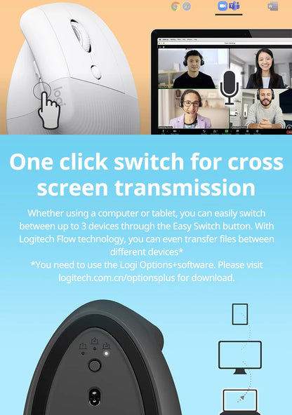 Logitech Lift Ergonomic Vertical Wireless Mouse - Silent Bluetooth & USB