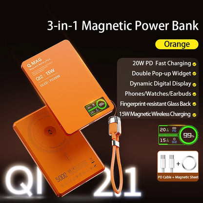 Magnetic Qi2.1 Wireless Power Bank 20W Fast Charger for iPhone & Watch