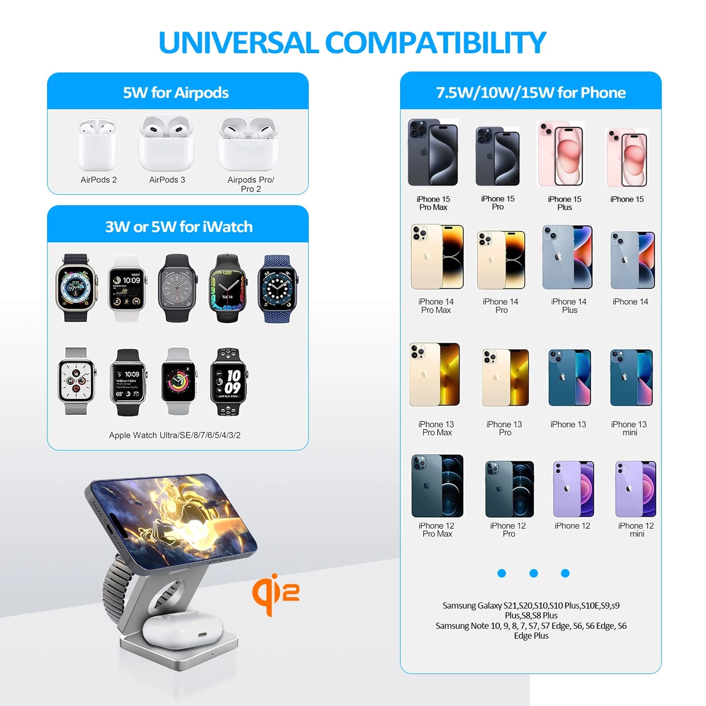 3-in-1 Magnetic Wireless Charging Station for iPhone, Apple Watch & AirPods