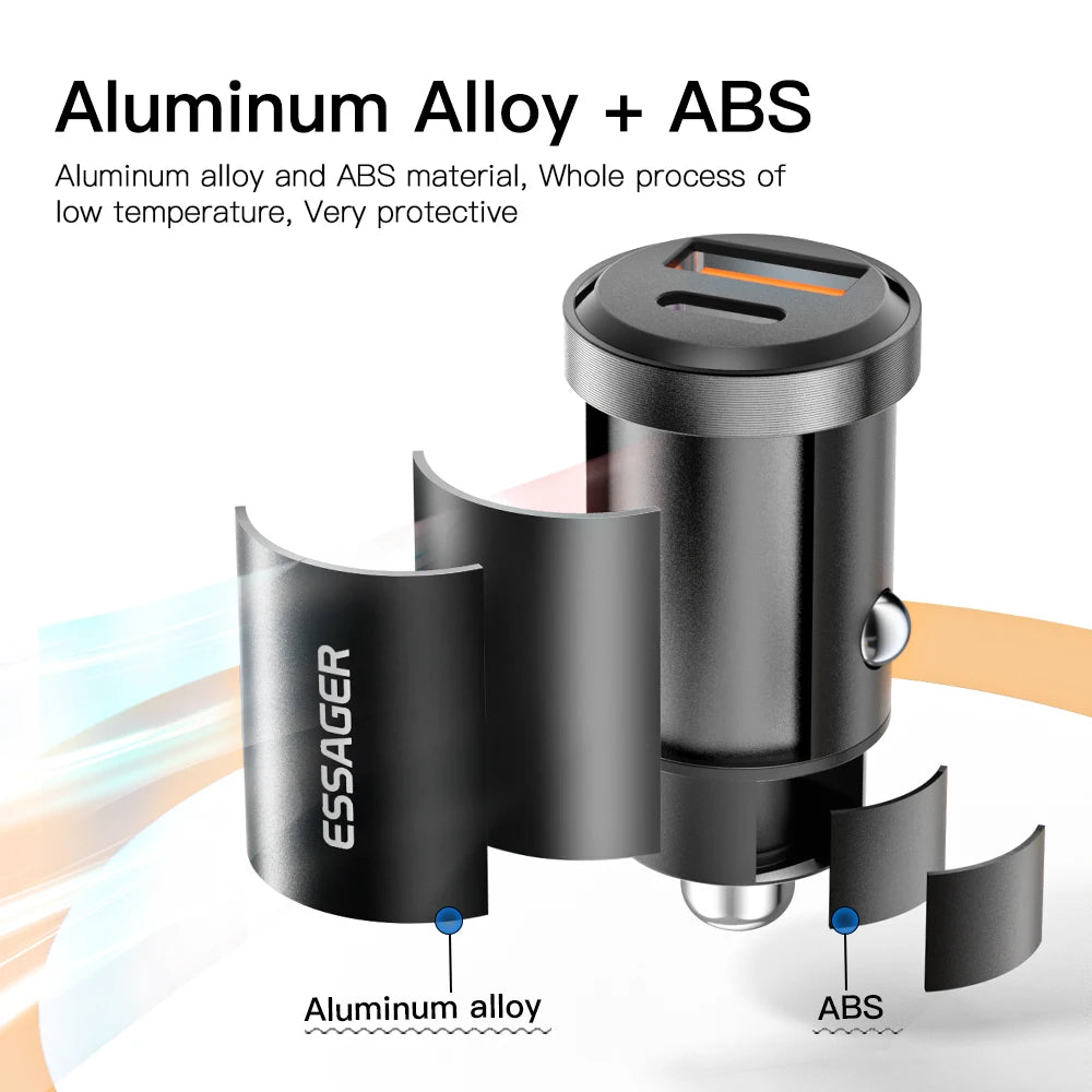 Essager 45W Fast Car Charger Dual Port USB-C & USB-A Adapter