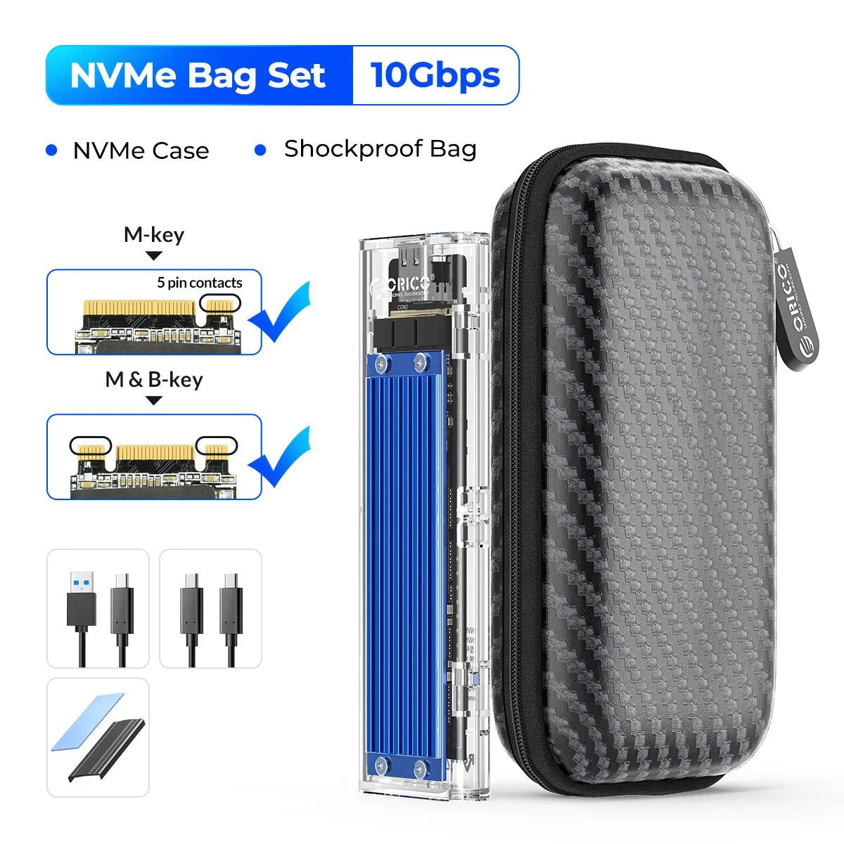Orico M.2 NVMe SATA SSD Enclosure - 10Gbps Portable USB-C Adapter for 4TB - 42