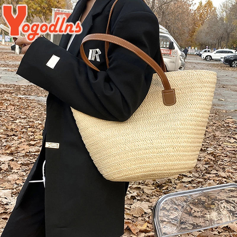 Luxury Bohemian Knitted Straw Tote