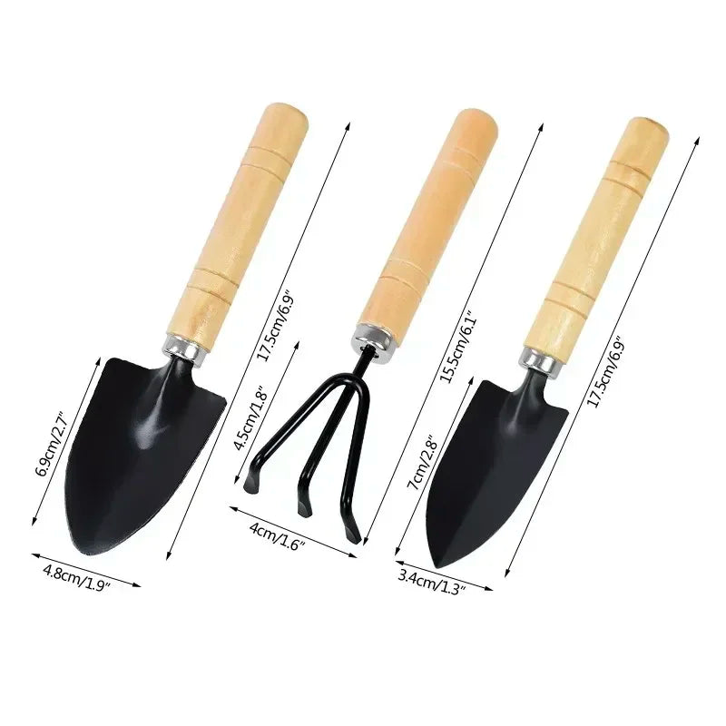 3-Piece Mini Garden Tool Set for Indoor Plants - Small Trowel, Shovel & Rake for Succulents - 18